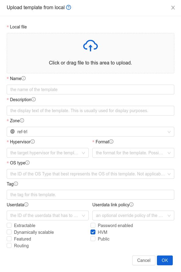 Upload Template from local